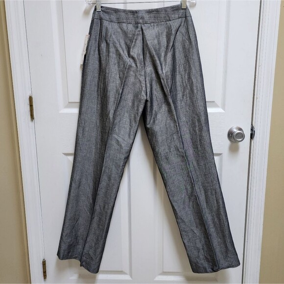 David N Pants Womens 10 Linen Blend Black Silver Wide Leg Textured Shimmer New - Picture 3 of 12